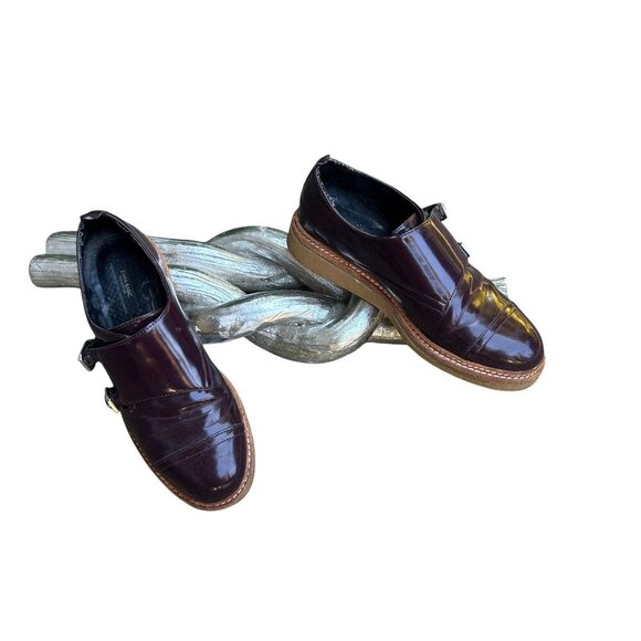 Zara Basic Y2K Maroon Double Buckle Monkstrap Platform Shoes Size 8 - Picture 3 of 9